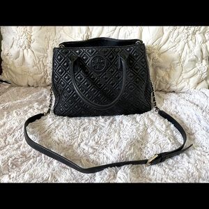 Tory Burch Quilted Marion Diamond Black Leather